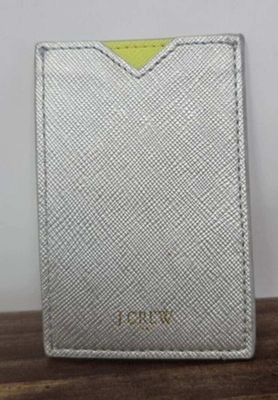 J.Crew Lime Green Silver Saffiano Leather Small Slim Card Holder